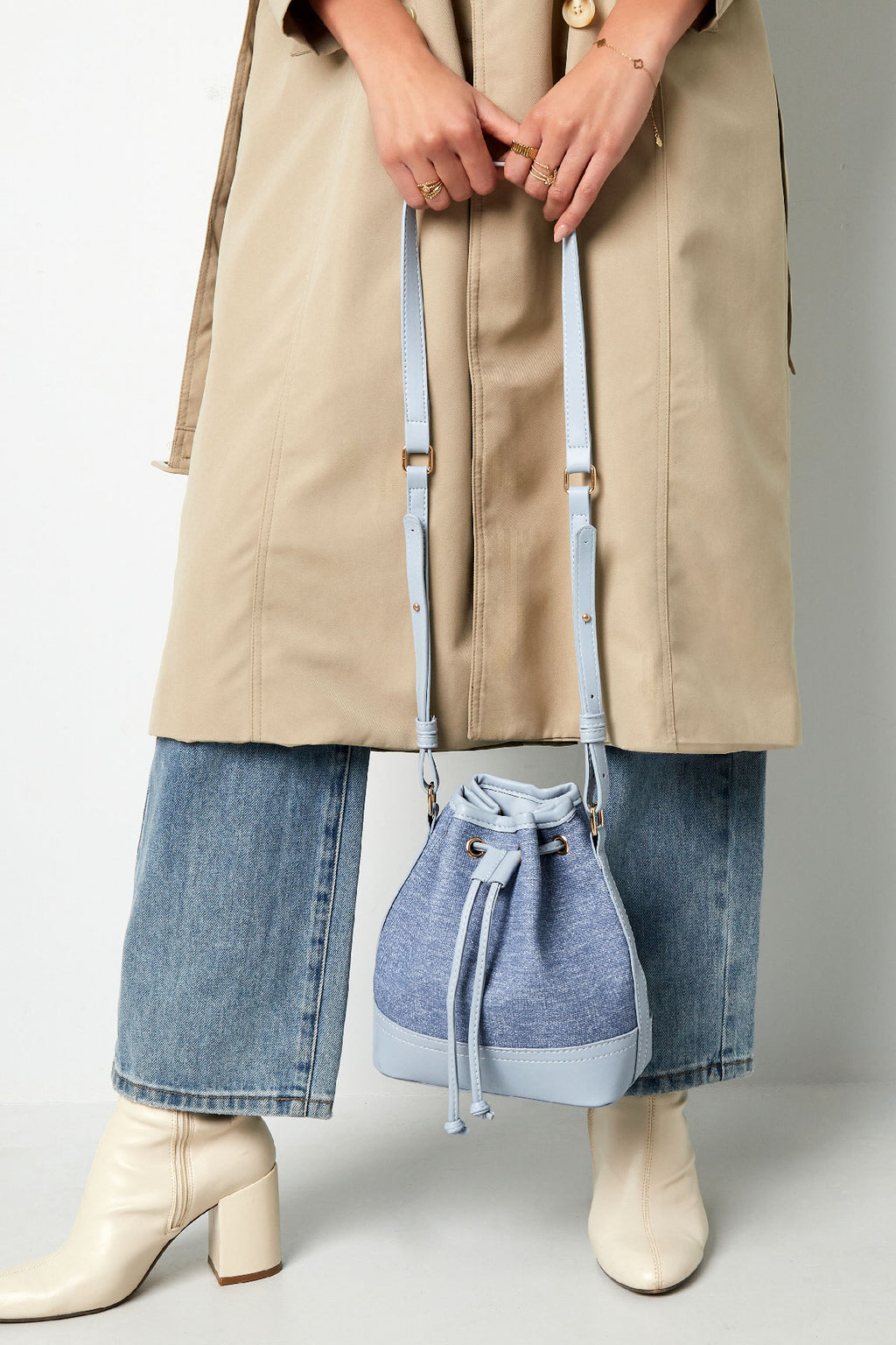 Denim bucket bag -  donkerblauw