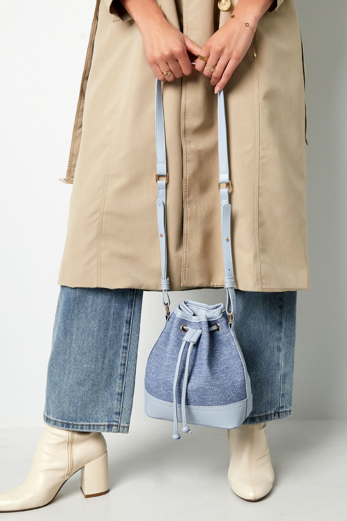 Denim bucket bag -  donkerblauw