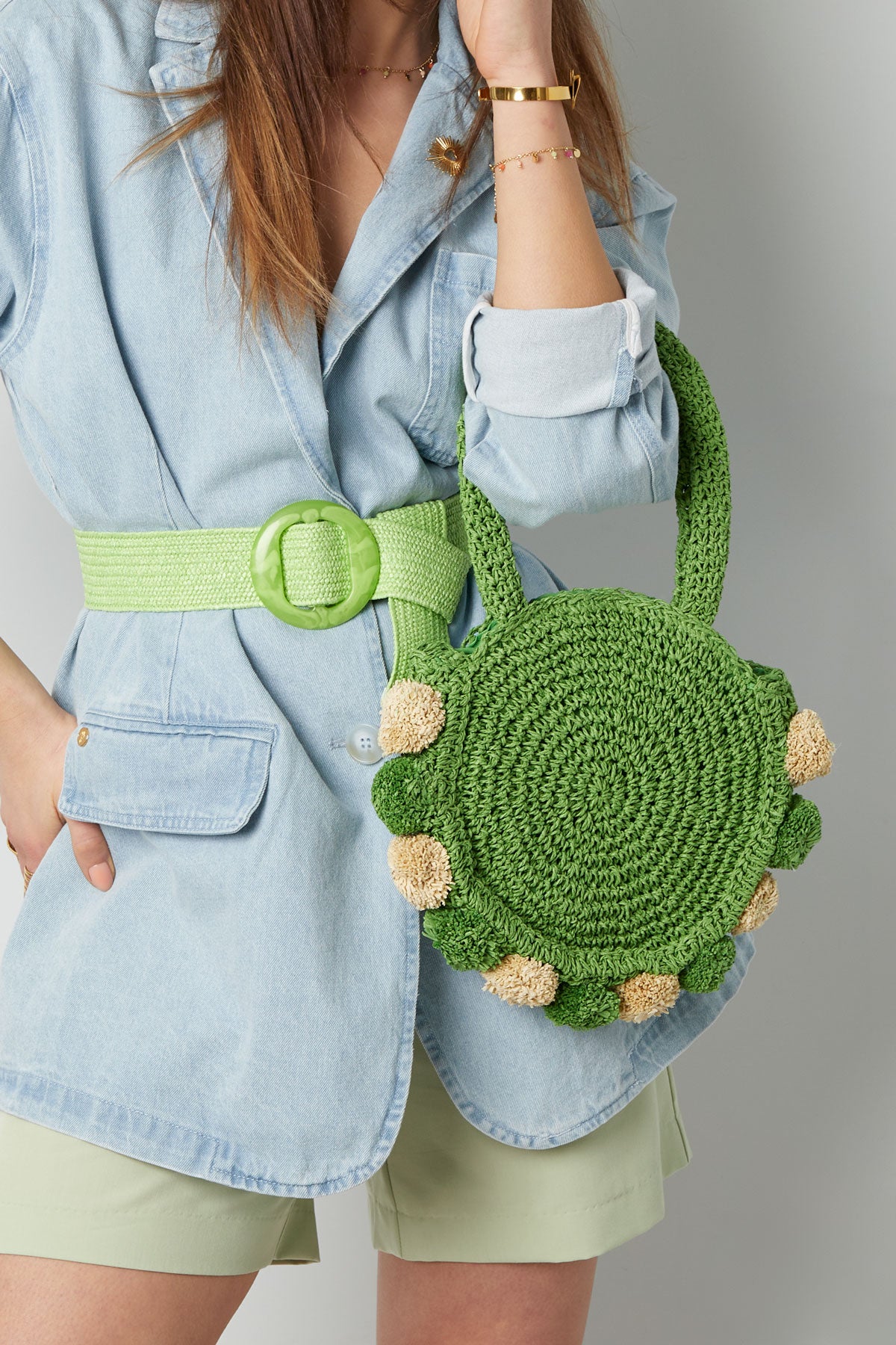 Pom pom beach bag - groen