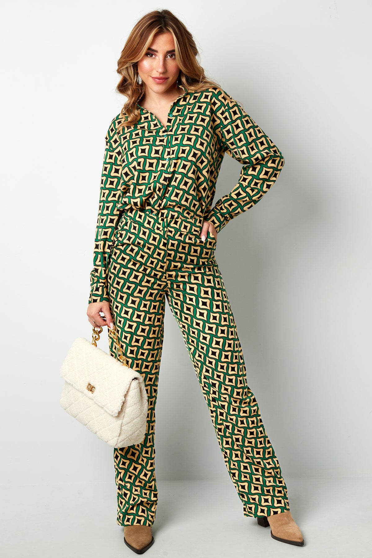 Broek retro print zwart