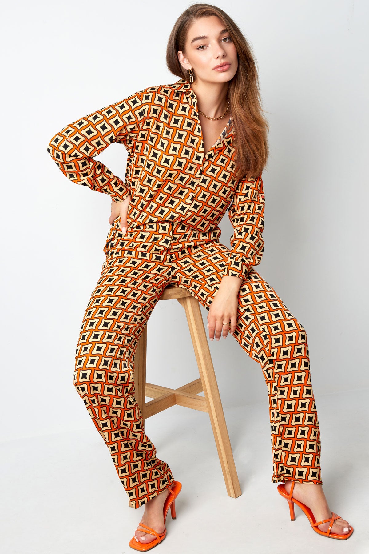 Broek retro print zwart