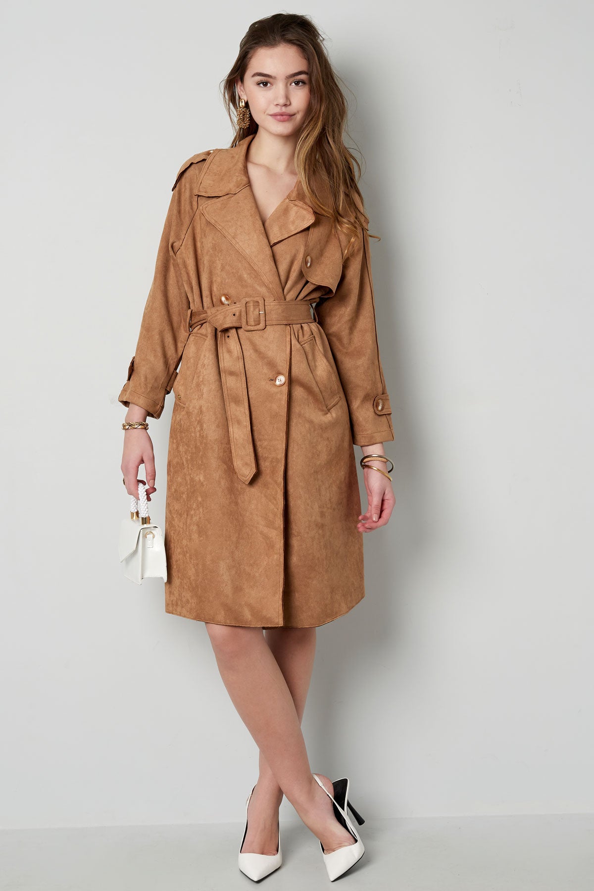 Klassieke trenchcoat suedine - groen S