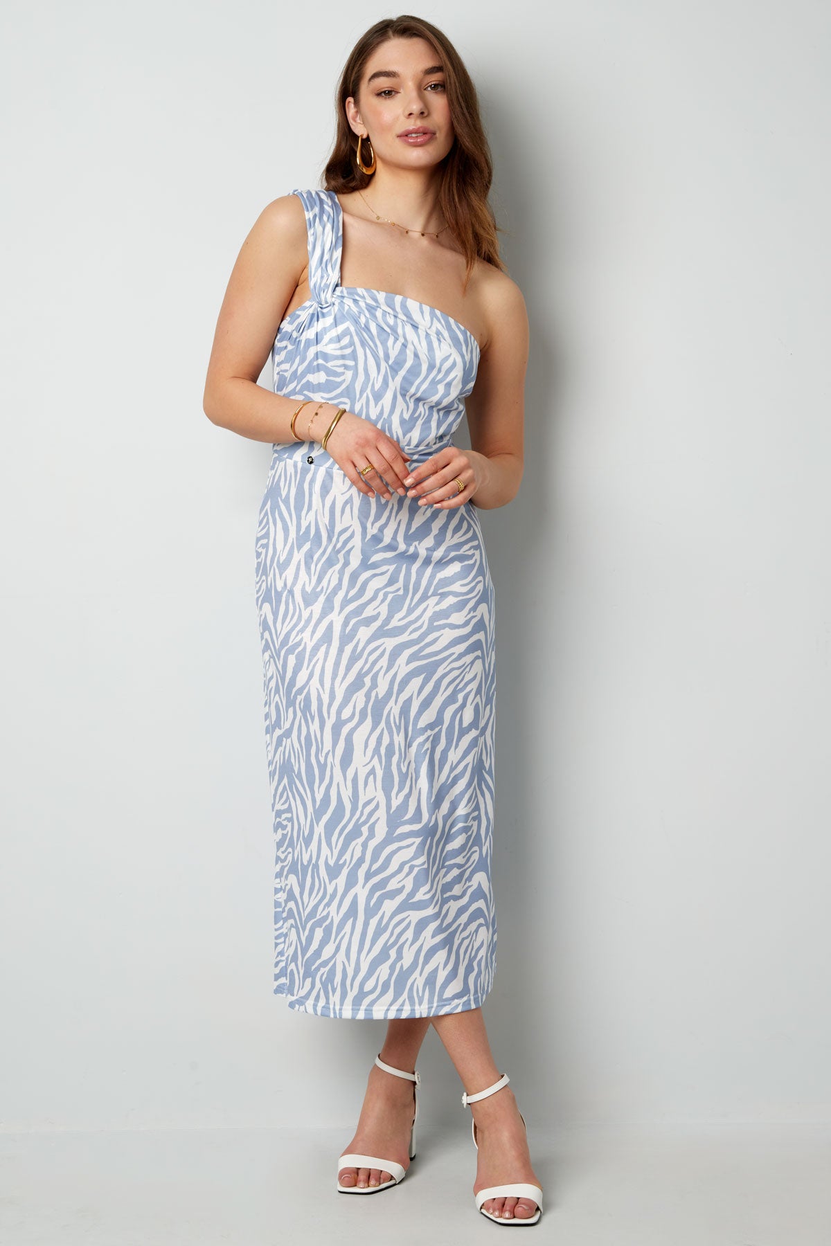 One shoulder zebra jurk
