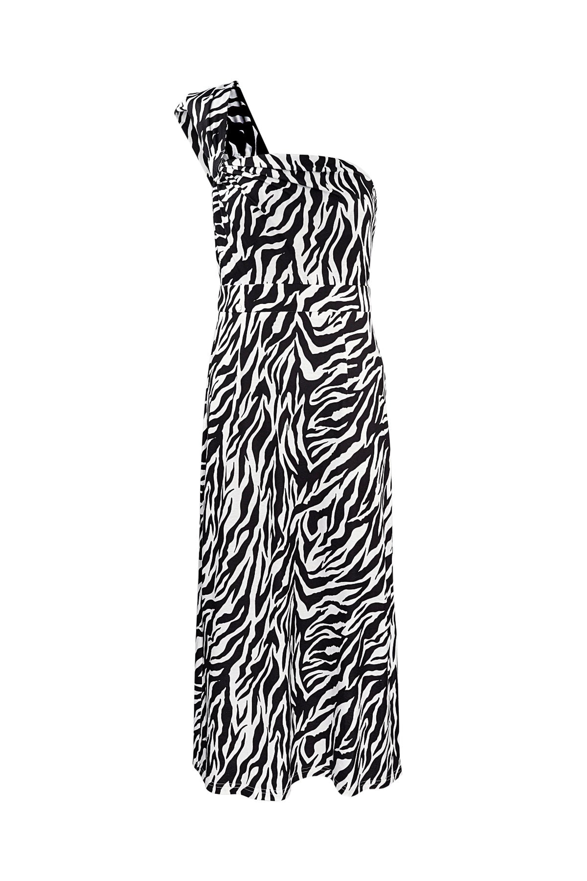 One shoulder zebra jurk