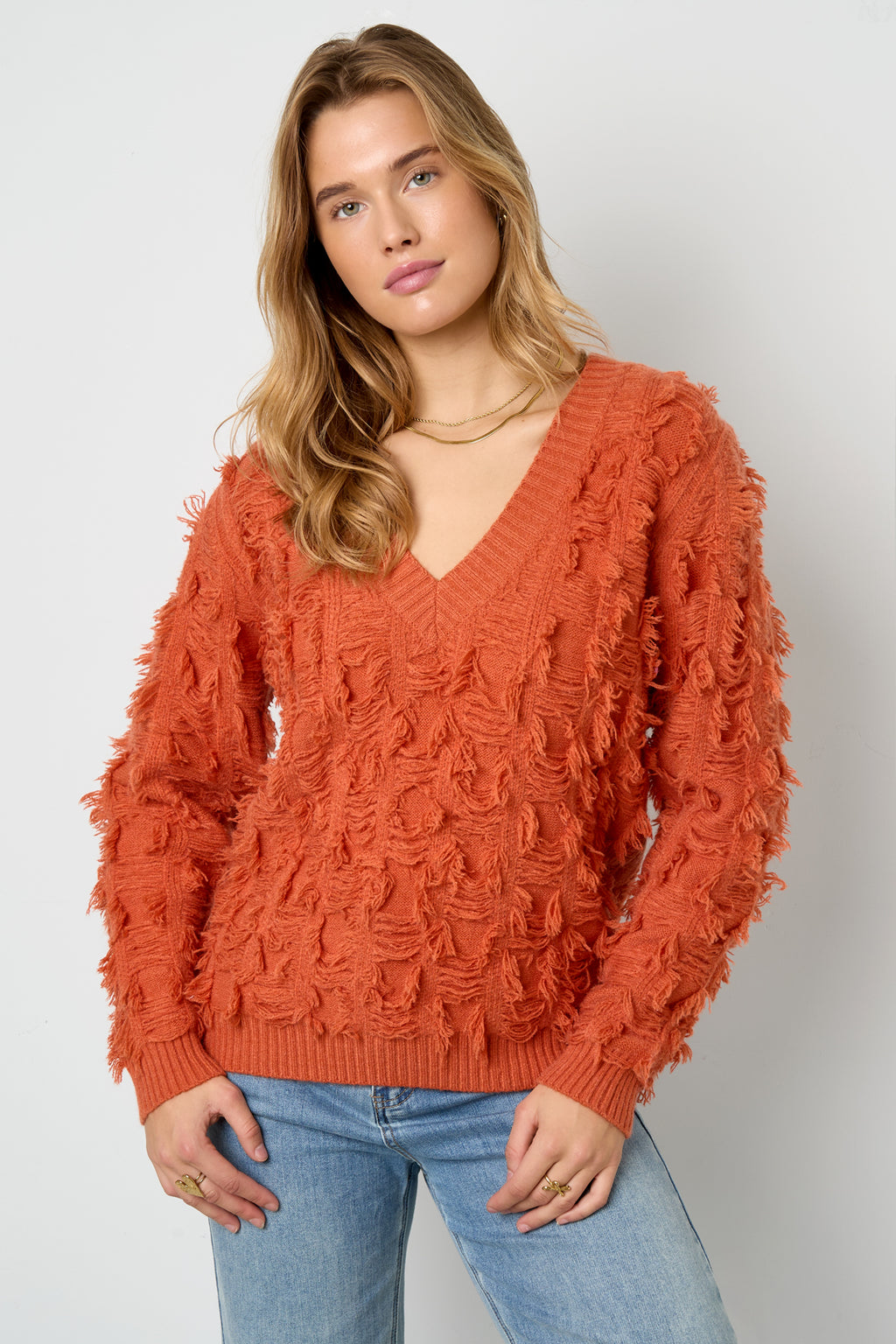 V-hals Fluffy Knit
